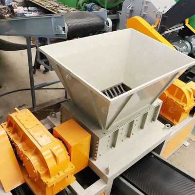 Triturador de eixo duplo controlado por PLC para reciclagem de papel plástico em caixas de madeira